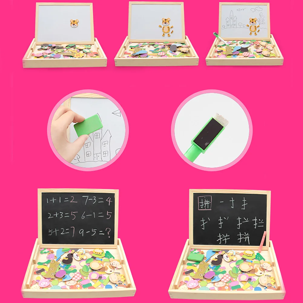 Easel Gift Games Sketchpad Drawing Toy Set Wooden Jigsaw Magnetic Board Kids Chalkboard Writing Children Learning Double Face | Игрушки и