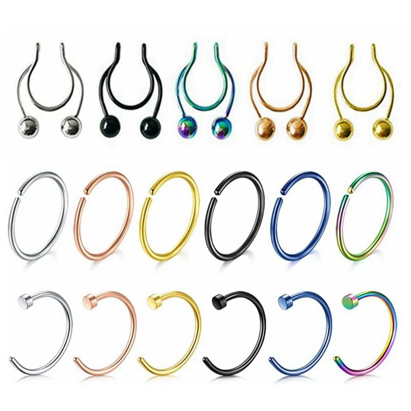 Поддельные кольцо гвоздик в нос серьги пирсинг Септум кольца украшения для тела