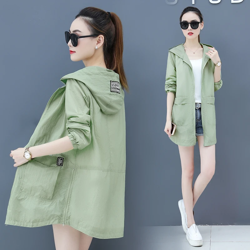2020 летняя Солнцезащитная одежда Женская куртка с капюшоном модное тонкое пальто
