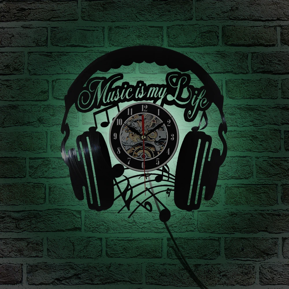 2019 New CD Vinyl Record Wall Clock Modern Music Headset Design Black Watch Home Decor Relogio Parede Clocks | Дом и сад