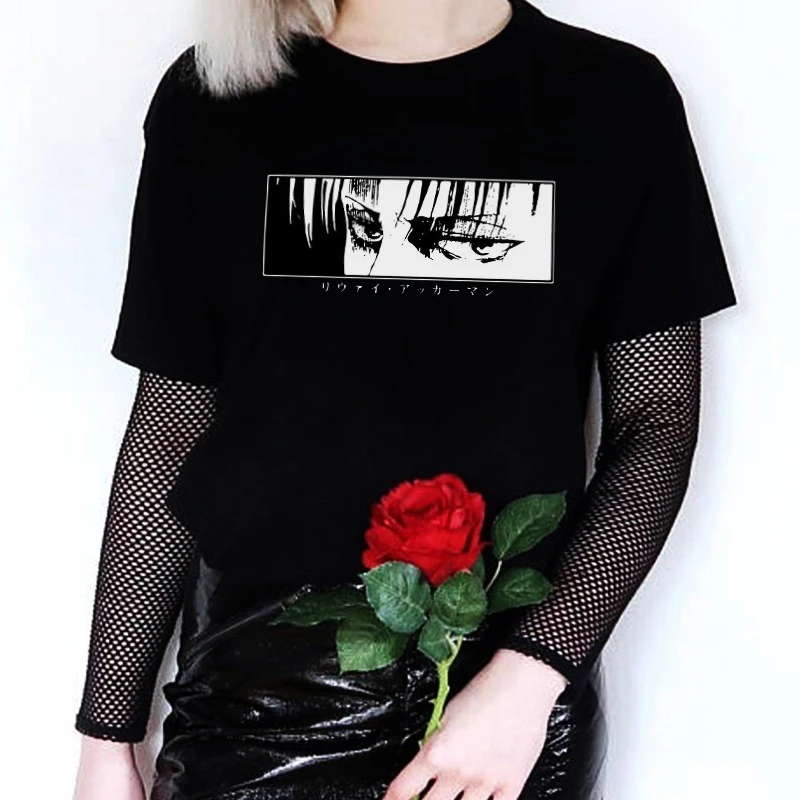 

2021 Anime attack on titan Japanese eye print Gothic harajuku Summer Tops Graphic Tees ulzzang Pure cotton loose women T-shirt