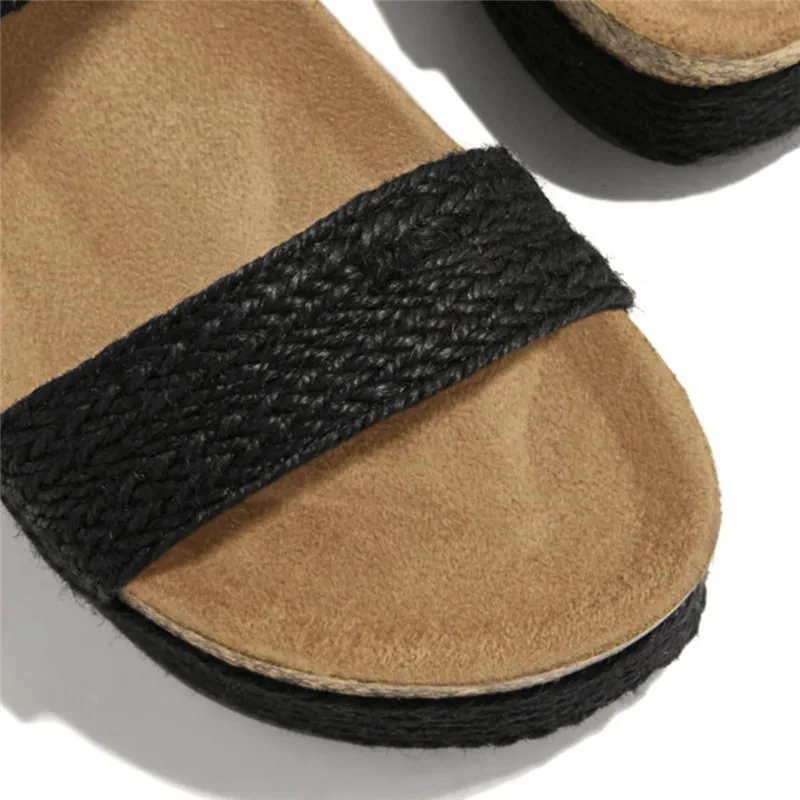 Босоножки женские льняные на танкетке сандалии с ремешками и пряжками богемные