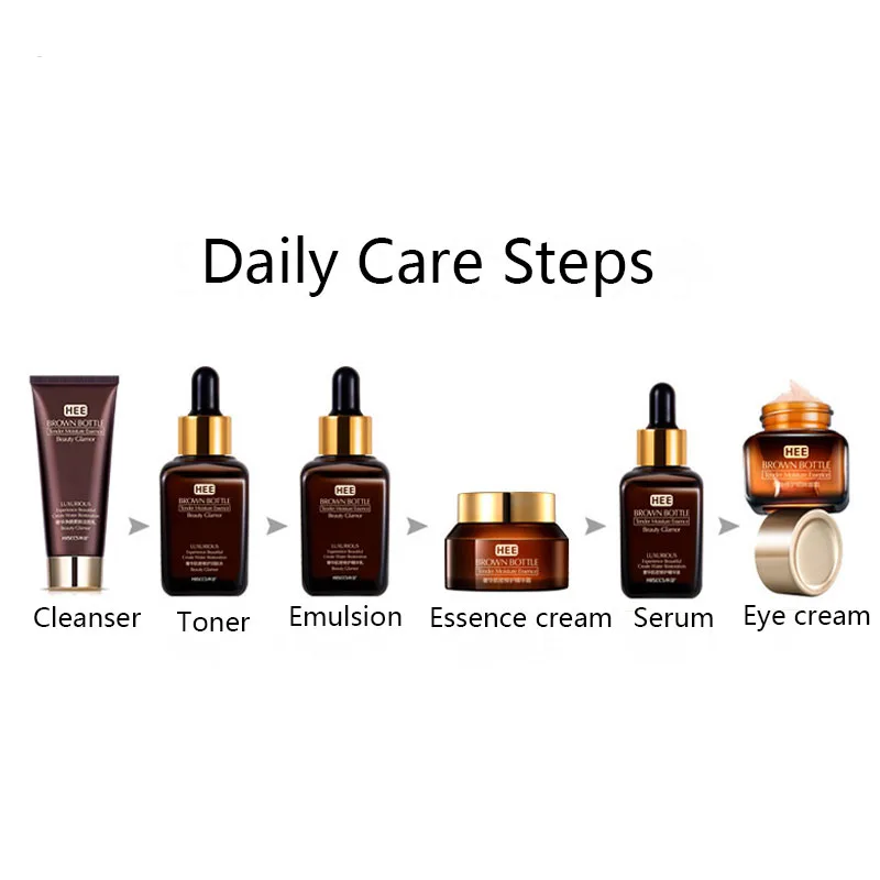 

Skin Care Set Small Brown Bottle Face Toner Essence Eye Cream Lotion Anti-Aging Retinol Serum Facial Cleanser Cosmetics Kit Q