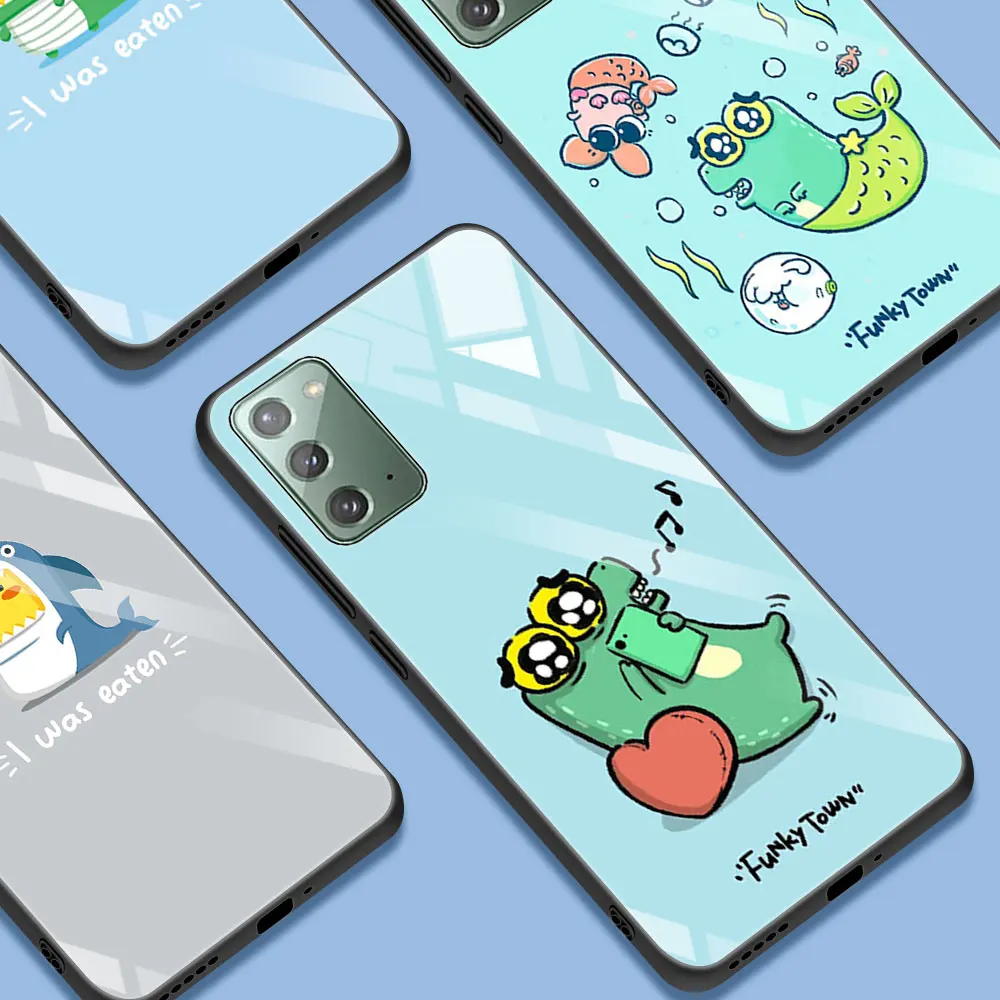 

Samsung Galaxy Case for Note 20 Ultra 10Plus 10 Lite 9 8 M21 M31 M51 M30s Tempered Glass Phone Cover Bag Cute Crocodile Cartoon