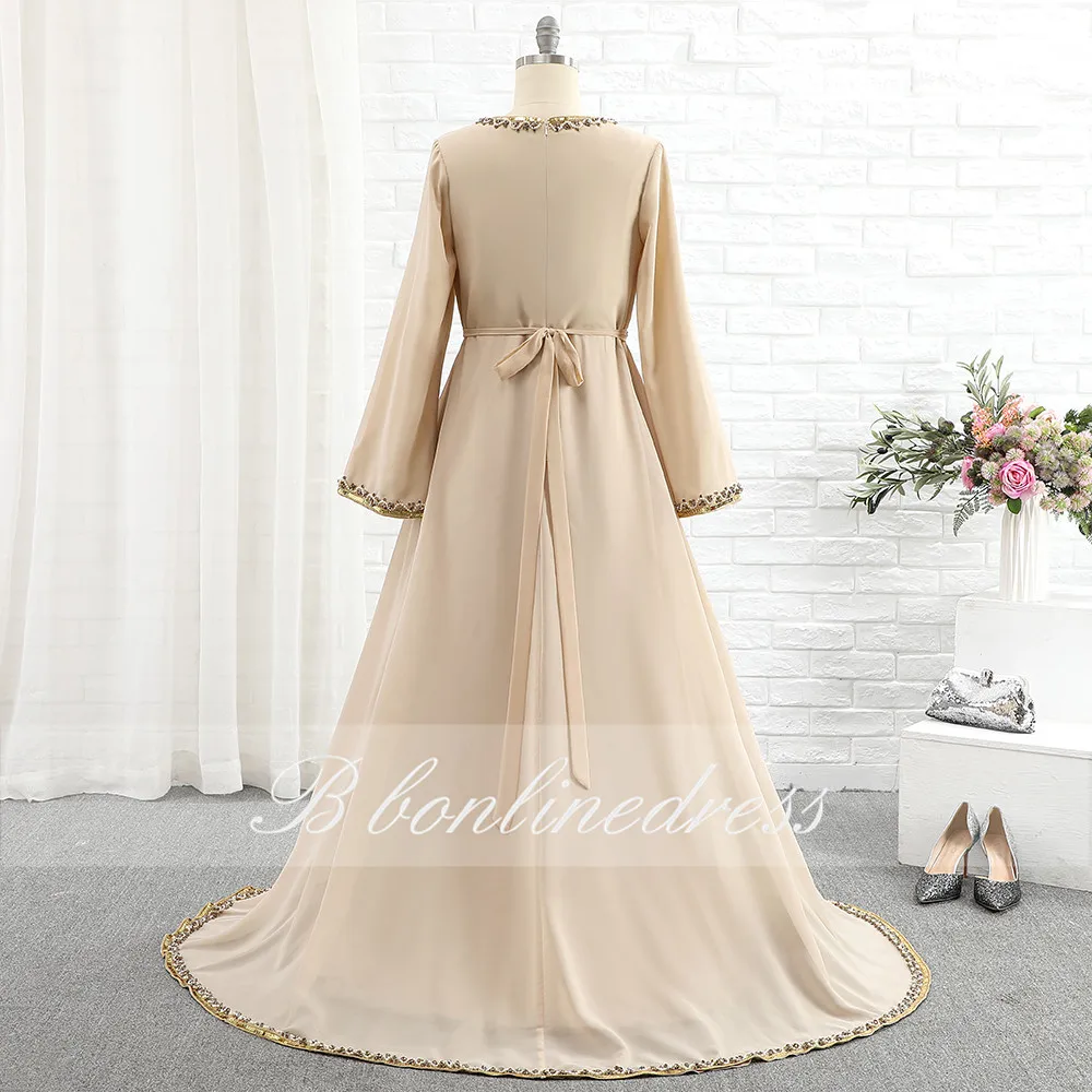 Bbonlinedress Champagne Evening Gowns 2020 Crystal Beading Moroccan Caftan Dress Plus Size Customize Women abiti da cerimo | Свадьбы и