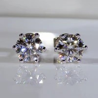 9k white gold moissanite earrings classic 6 claws 5mmpiece total 1ct df color engagement wedding earrings
