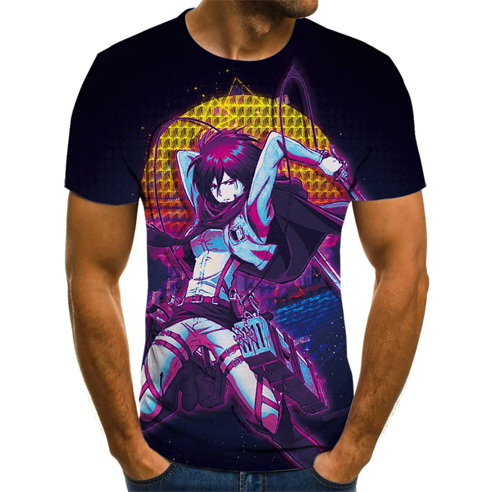 

Забавная японская Классическая футболка с анимацией атака на Титанов мужская модная мультяшная уличная одежда унисекс футболка повседнев...