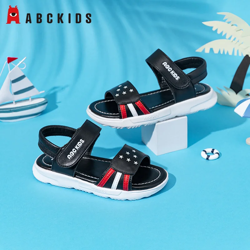 

Abckids flagship store white boys' sports sandals new summer children's soft soled antiskid shoes