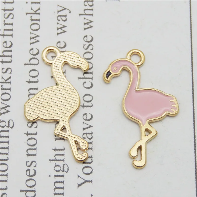 10 шт. розовые эмалевые подвески в виде фламинго из сплава|Шармы| |