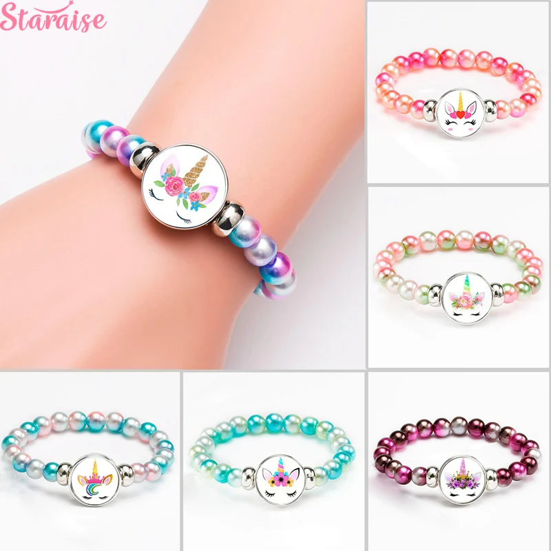 Браслеты с бусинами в виде единорога застежка держатель пуговицы купол