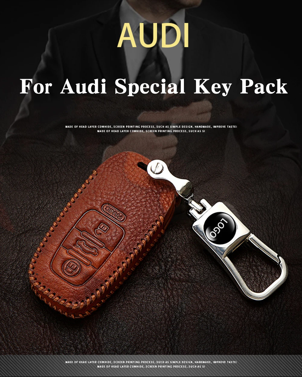 Верхний слой кожаный автомобильный чехол для ключей для Audi A4L A6L Q5 A8 A5/A7 S5/S7 Интеллектуальный 3 кнопки удаленный Бесключевой