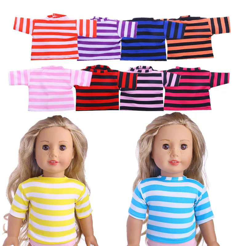 

Одежда для кукол, детская Милая полосатая футболка, 18 дюймов, 43 см, для девочек, рожденных Америки, модная повседневная одежда, аксессуары, тк...