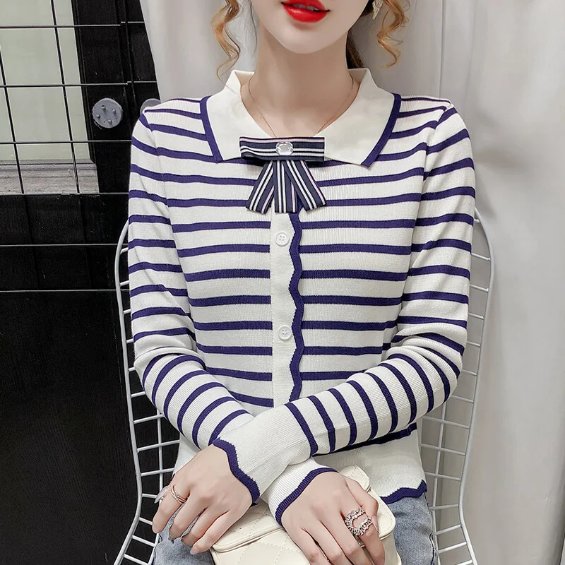 Striped sweater women's autumn winter 2021 new lazy sweater high sense cardigan coat Long Sleeve