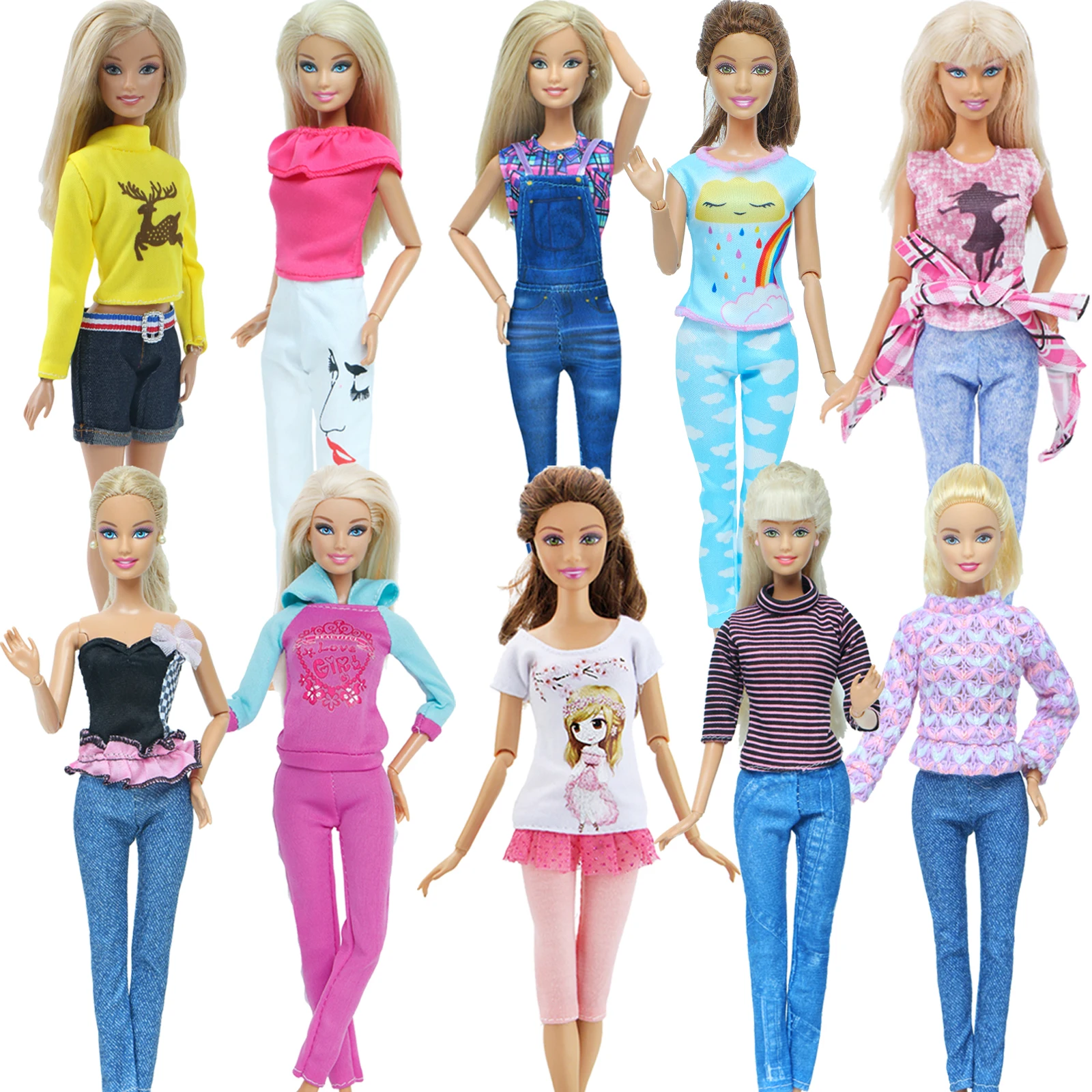 Набор одежды для куклы Барби (10 шт.) 5 блузок и брюк | Игрушки хобби