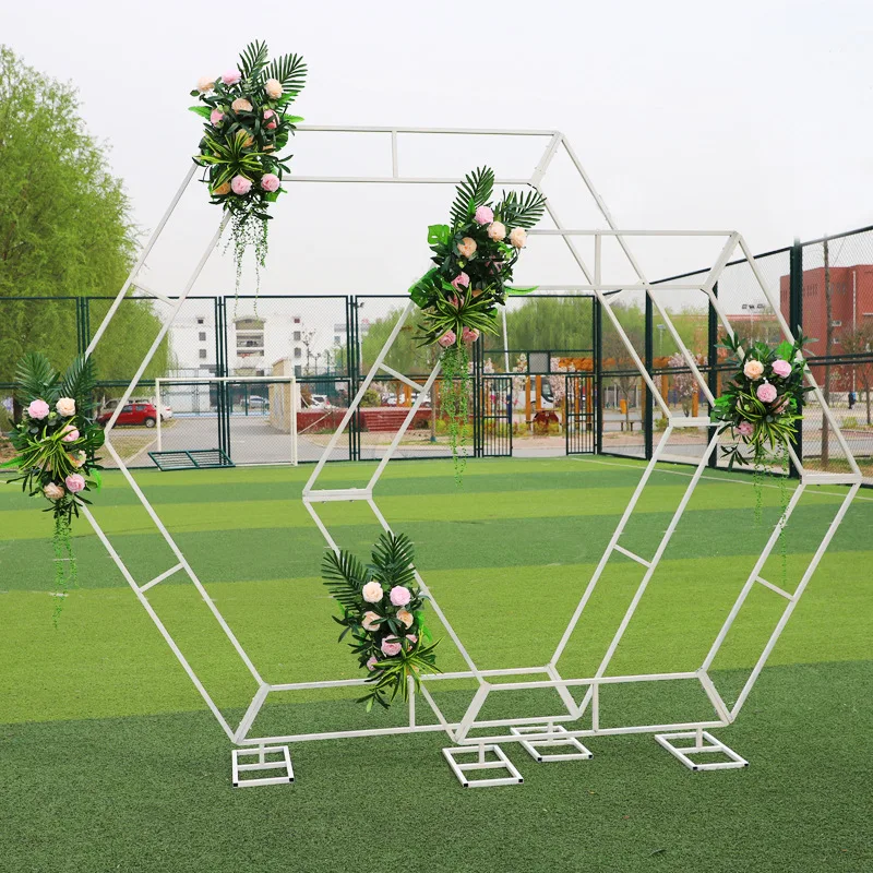 

Wrought Iron Hexagonal Arch Frame Wedding Stage Background Flower Decoration Home Party Screen Decor
