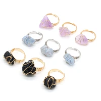 natural druzy stone open finger rings irregular agates studded rings for women men party wedding jewelry gift 12x18 15x20mm