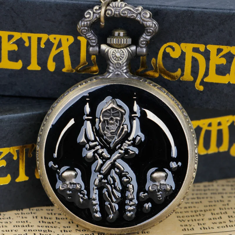 

Кварцевые карманные часы в стиле стимпанк с черепом, подвеска-ожерелье, часы с белым циферблатом для мужчин и женщин