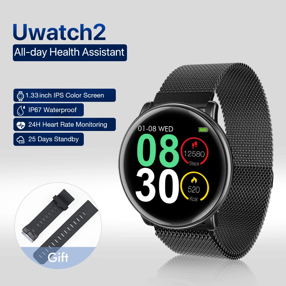 Умные часы Uwatch2 1,3" ips 240*240 дисплей BT4.0 фитнес Шагомер калорий умный таймер пульсометр сна монитор наручные часы