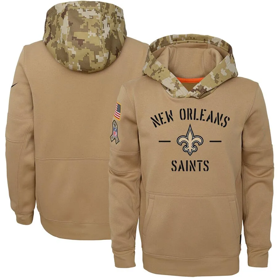 

New Orleans Youth Salute to Service Saints Khaki Therma Pullover Hoodie