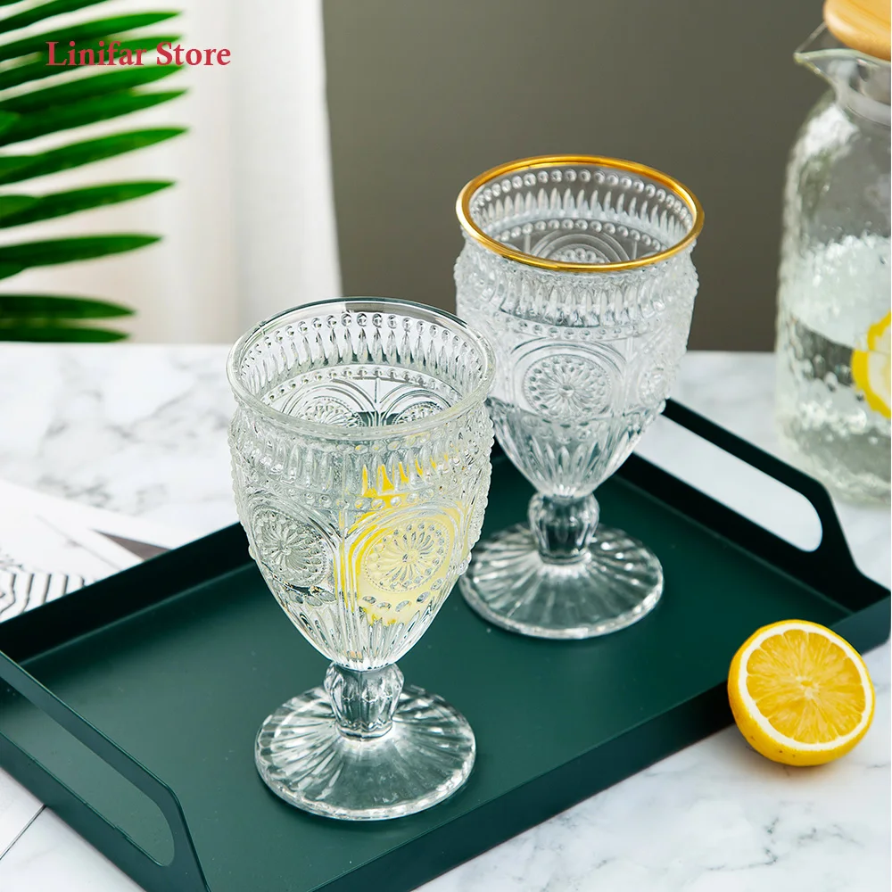 

2pcs/set Luxury Sunflower Goblets Glasses Champagne Wine Glass Cup Set for Kitchen Utensils Dining Bar Retro Chrismas Gift