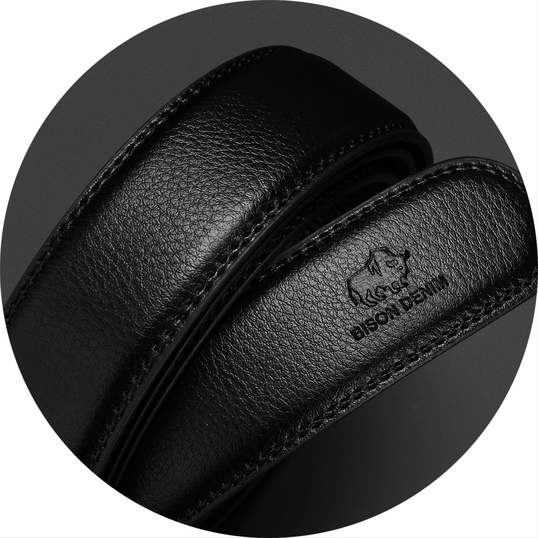 Мужской ремень с автоматической пряжкой BISON DENIM черный деловой из натуральной