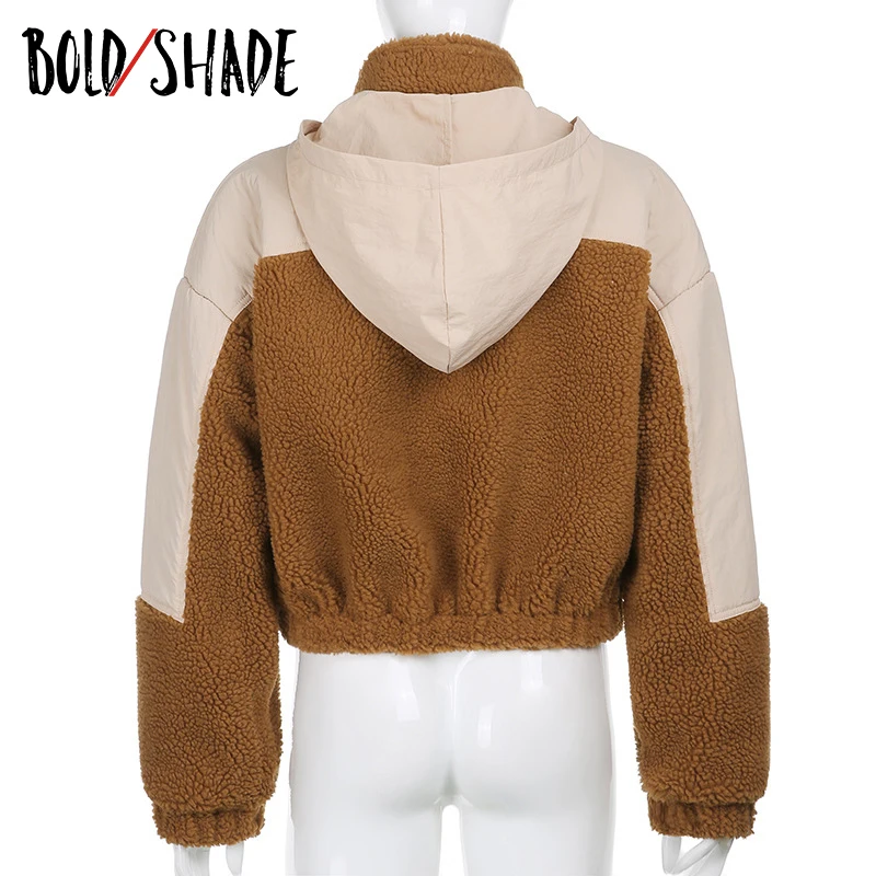 

Bold Shade 90s Indie Aesthetic Vintage Coats Streetwear Patchwork Fuzzy Jackets Warm Winter Women Zip Up Long Sleeve Outerwear
