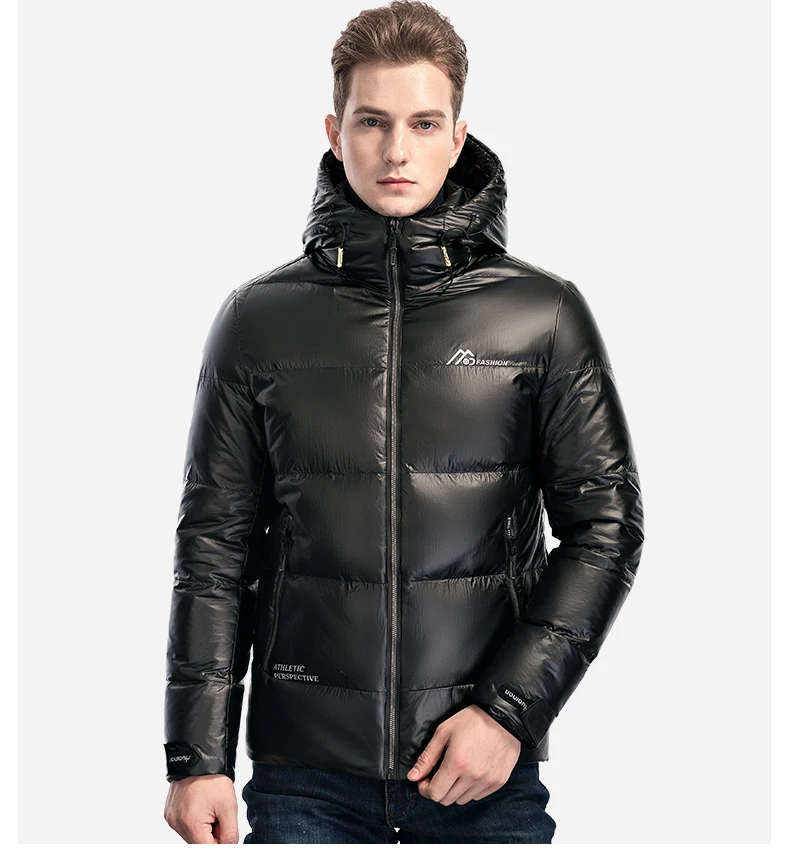 Высококачественная Мужская зимняя теплая однотонная пуховая куртка с капюшоном