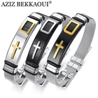 Мужской браслет из нержавеющей стали AZIZ BEKKAOUI, браслет с регулируемой длиной, дизайнерский сетчатый Браслет, мужские ювелирные изделия