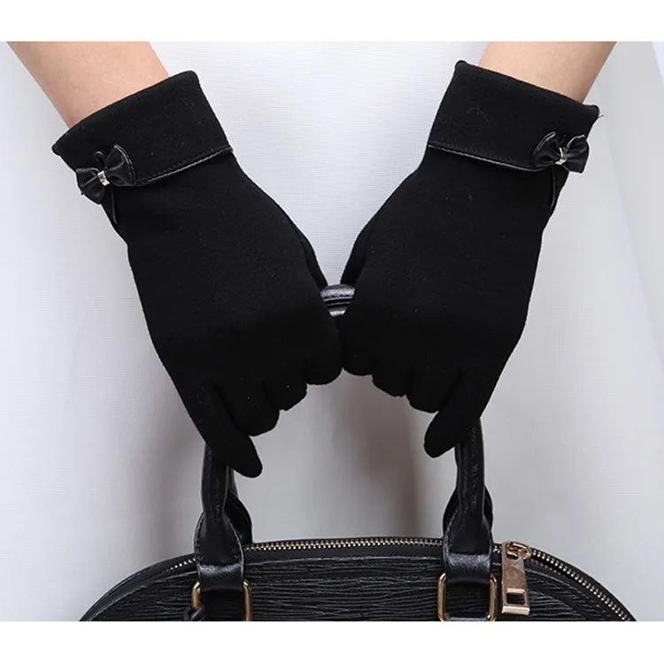 

Touch Screen WOMEN'S Gloves And Warm Micro Velvet Bow Simple Elegant Gloves Autumn And Winter Gloves