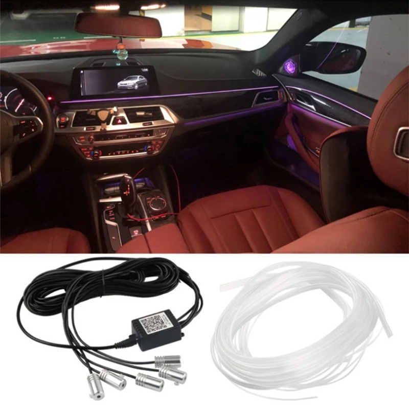 

RGB LED Strips Light APP Bluetooth Control for Car Interior Atmosphere Light Lamp DIY Music 6M Fiber Optic Band