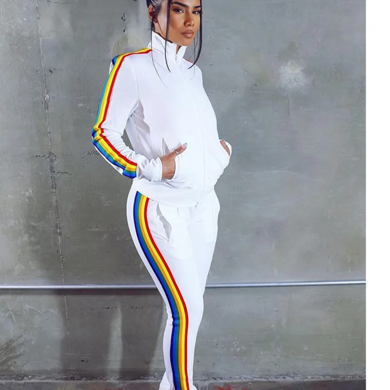 

YICIYA 2021 Autumn New High End Leisure Piece White Full Sleeve Fabric Trousers Slim Fit Women's Sportswear 2 Piece Set Se