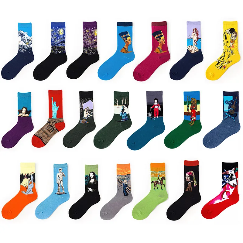Hot Sale Classic Autumn Winter Retro Women Personality Art Van Gogh Mural World Famous Painting Female Socks Oil Happy Socks