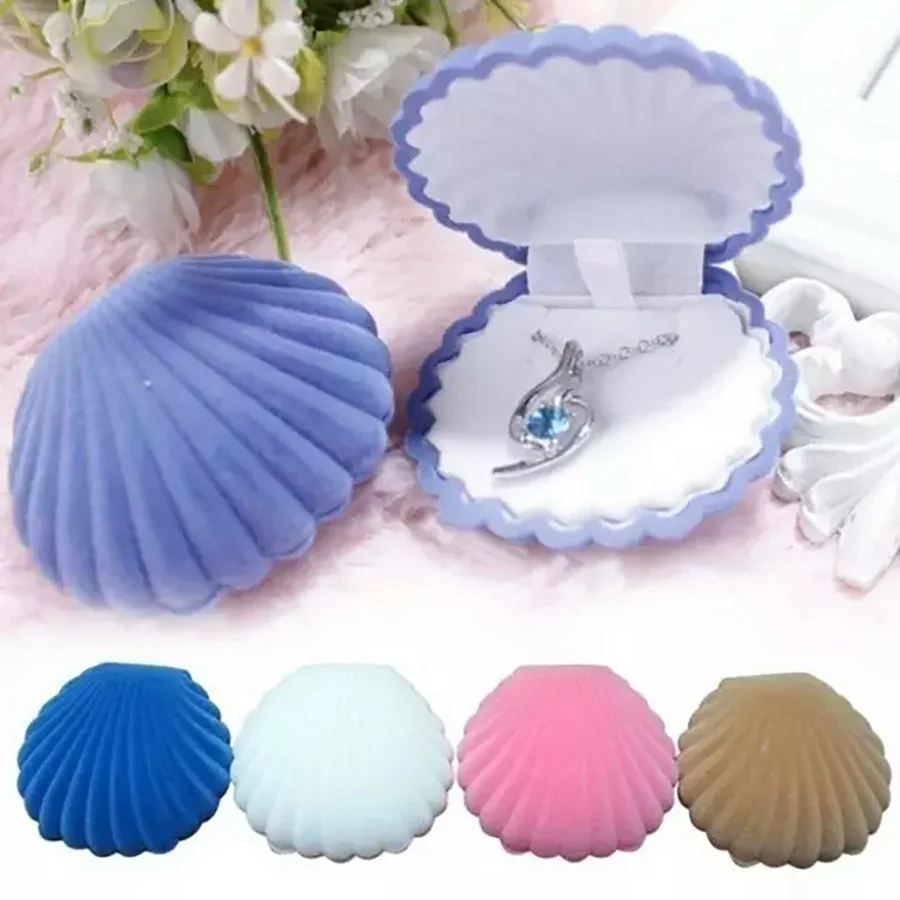 Милый в форме морской раковины коробка для колец Роскошные красочные бархатные