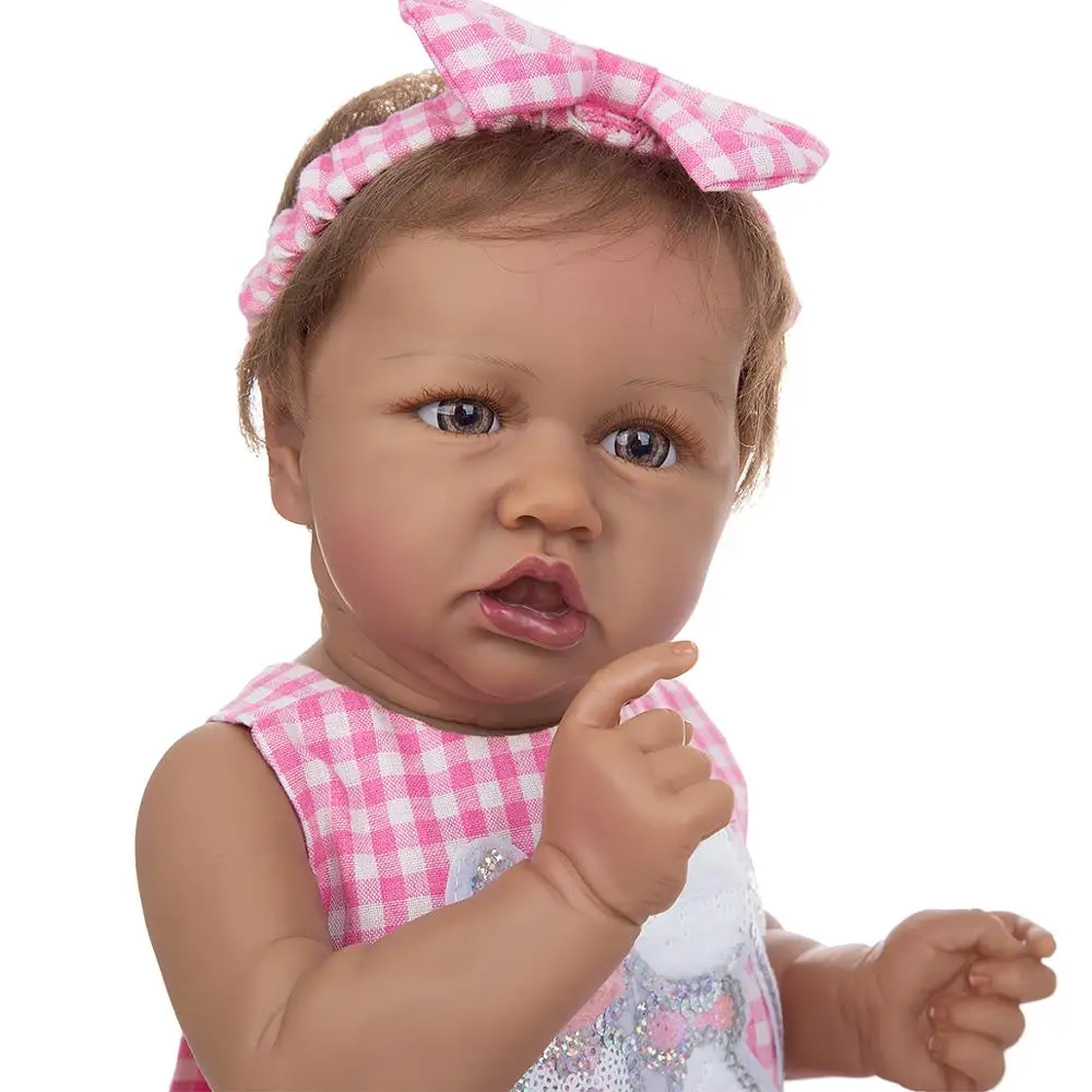 KEIUMI 23 Inch Lifelike Reborn Baby Doll All Silicone Tan Skin 57CM Lovely Girl For Children's Gifts Christmas Present | Игрушки и