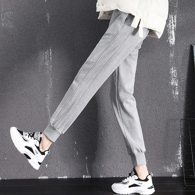 

Travel Autumn Winter Plus Size Women Casual Joggers Stripes Sweatpants Lady Loose Trousers Thick Warm Velvet Thermal Track Pants