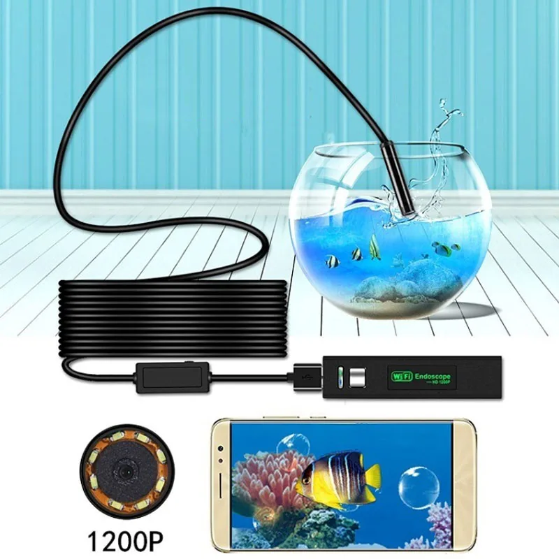 Камера Эндоскоп HD водонепроницаемая трубчатая камера змея 8 мм 5 МП 1200P Wi