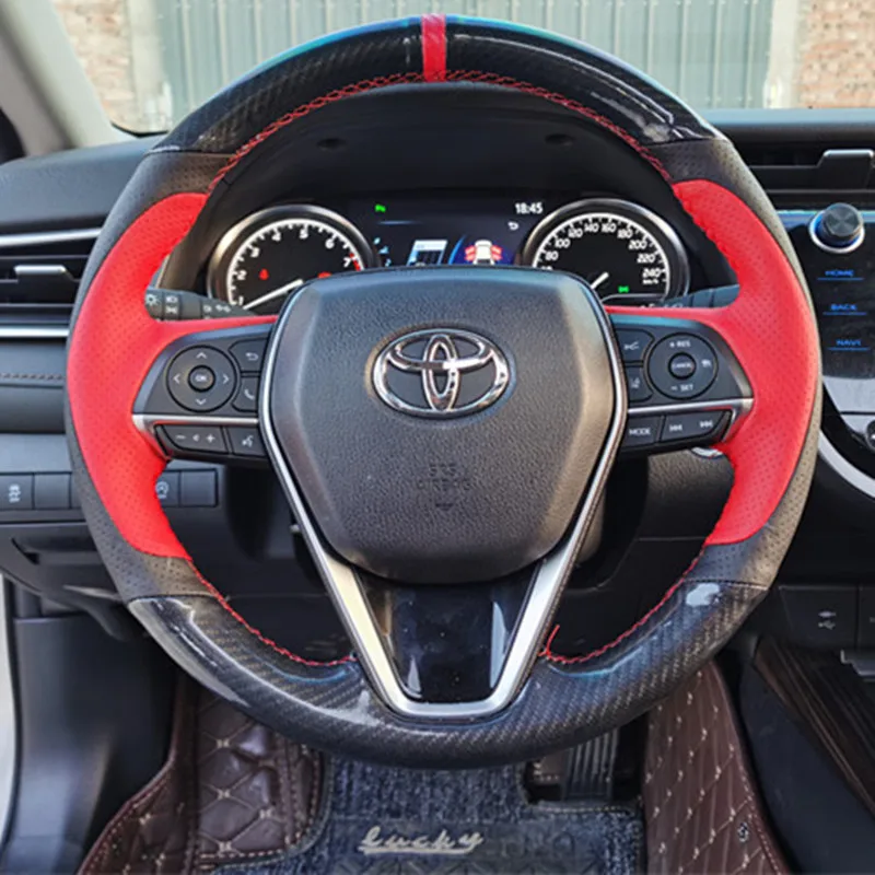 

DIY Hand-Stitched Carbon Fiber Leather Car Steering Wheel Cover for Toyota Corolla Levin Camry Vios Yarisl Interior Accessories