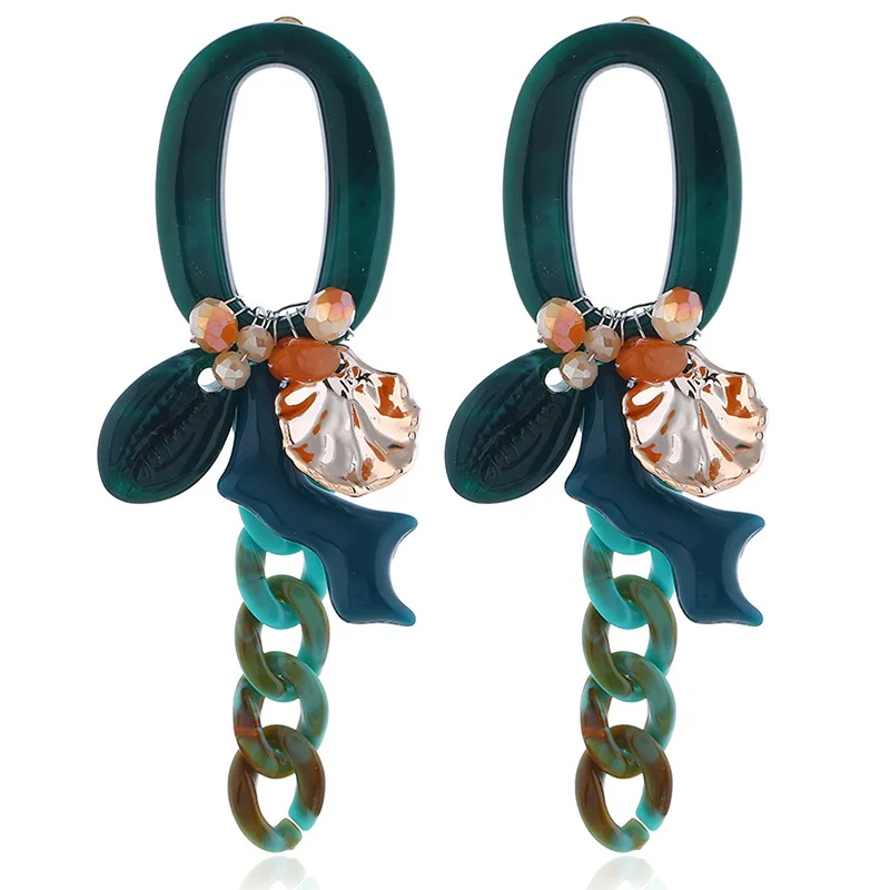 C Green Boho Цветок Для женщин мотаться себе серьги смоленая оболочка коралловый слоев серьги винтажная Этническая биж - Окраска металла: C Green