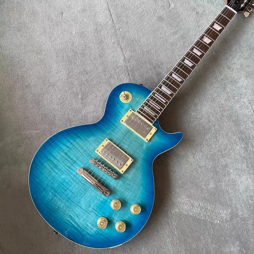 

Custom shop Standard Electric Guitar 1959 R9 Blue color Tiger flame maple top 6 stings gitaar Mahogany body.
