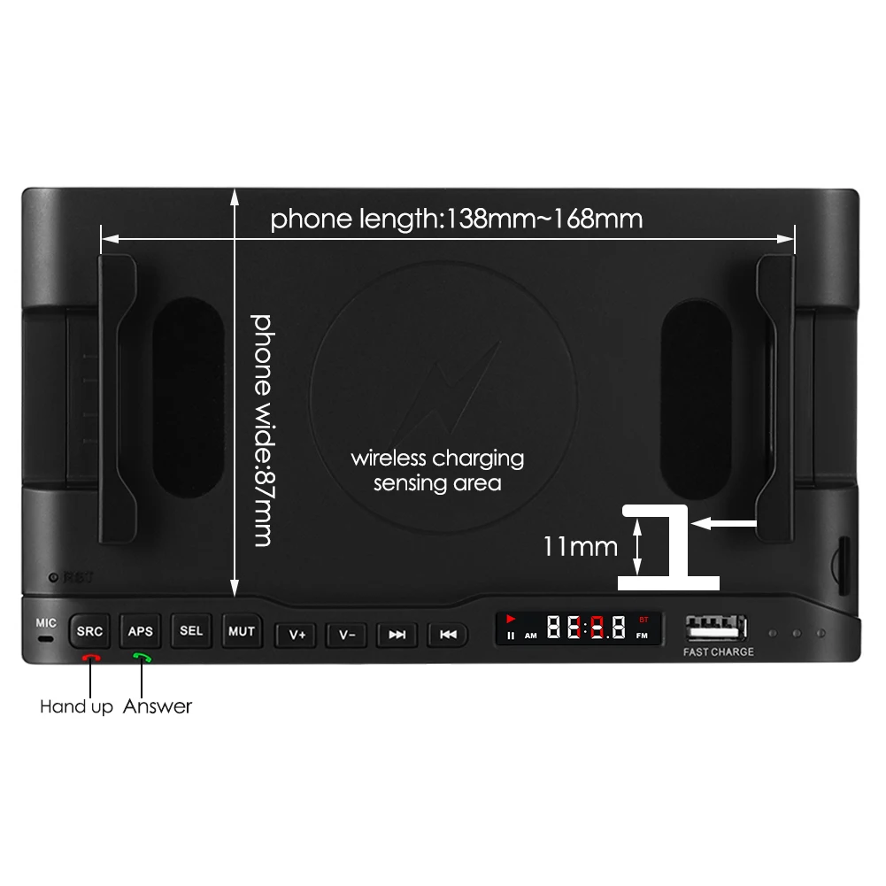 

ALLOYSEED 2DIN Car Stereo MP3 Player Wireless USB Fast Charger Radio App Control for Phone Wireless USB Charger Multimedia Playe