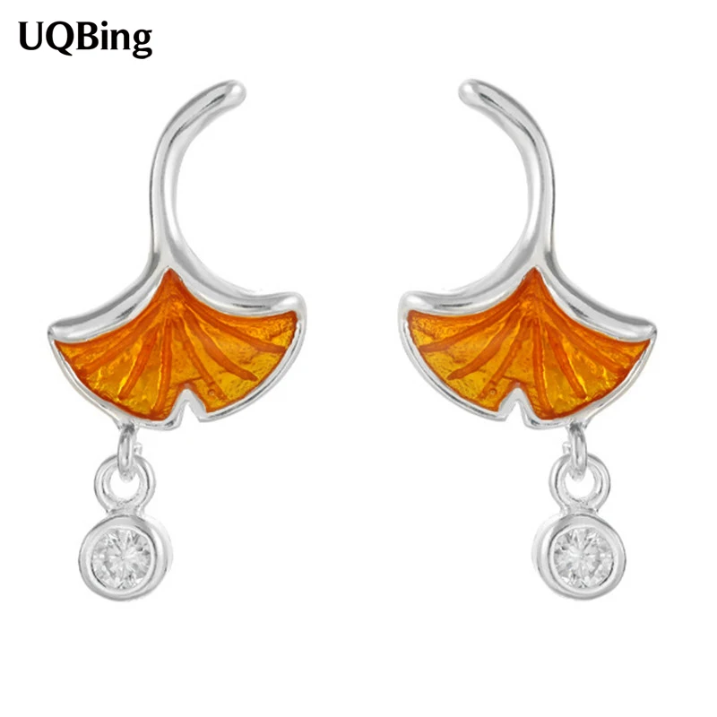 Серебряный цвет циркон эмаль Ginkgo Женская Сережка-гвоздик ювелирные изделия 2020