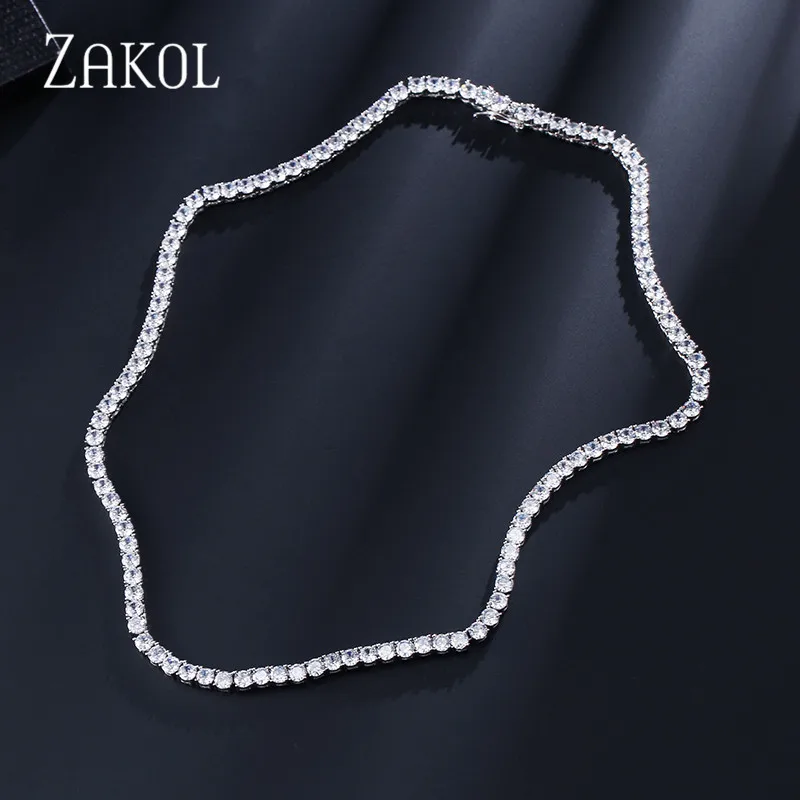 ZAKOL Новое Трендовое 3 мм 4 круглое ожерелье с фианитом для тенниса высокое
