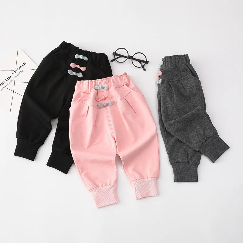 Детская одежда штаны для девочек осенние детские повседневные брюки с бантом