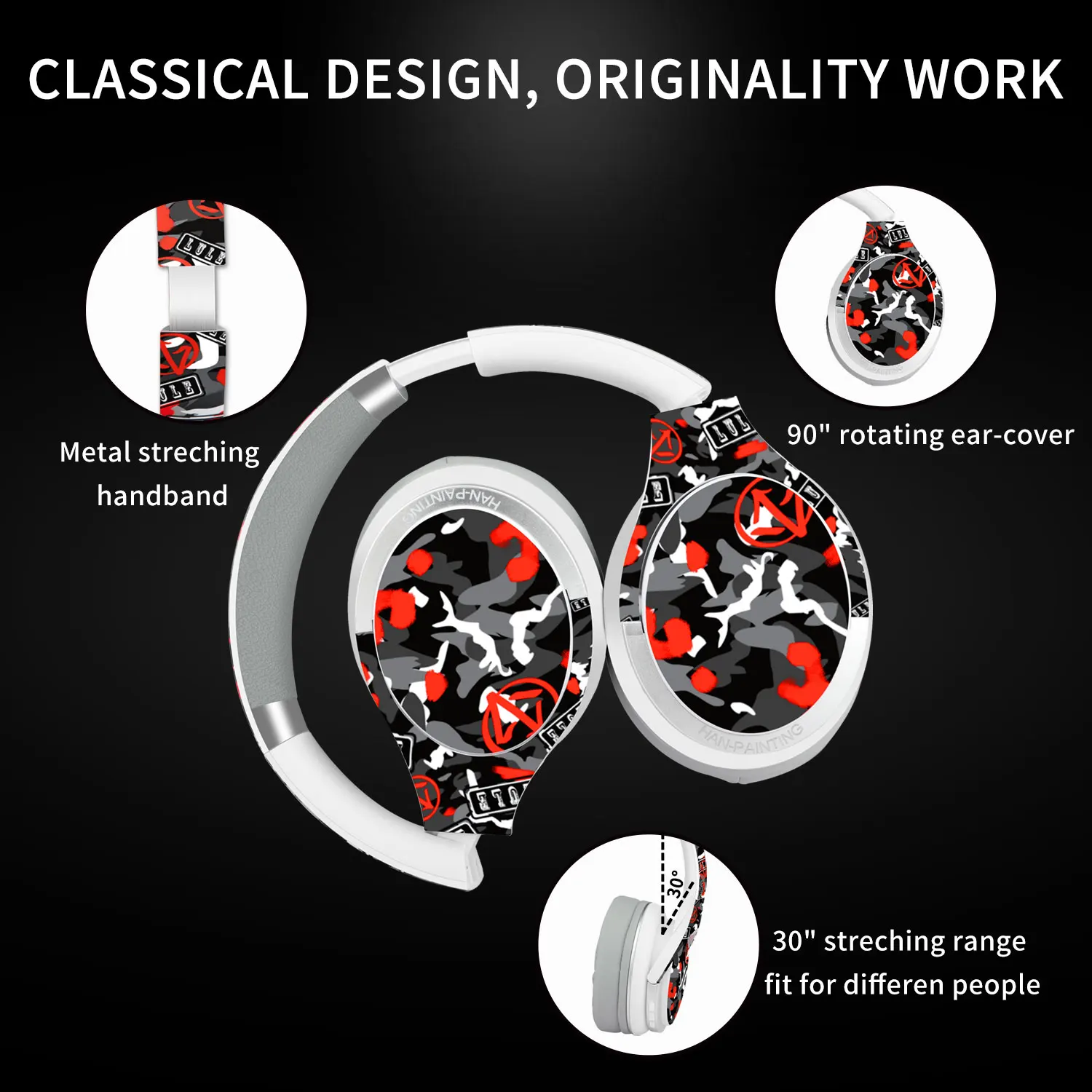 Graffiti Wireless Headphones With Noise Reduction Big Ear Cap Bluetooth 5.0 Gamer Headset For Cell Phone with Microphone