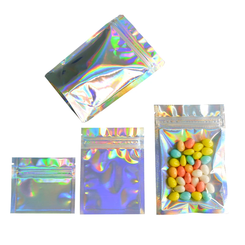 100 Pcs Zip lock Plastic Bag Aluminum Foil Hologram Food Mylar Pouch Smell Water Proof Zipper Reclosable Pouches