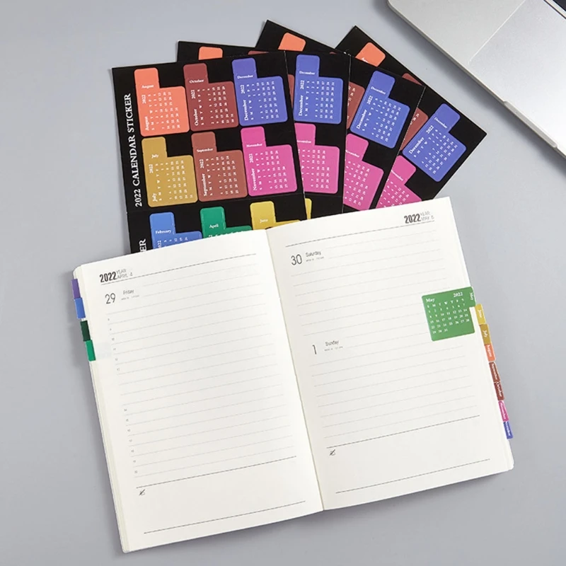 2022 календарь язычки яркие ярлыки индекс 12 месяцев наклейки для планировщиков
