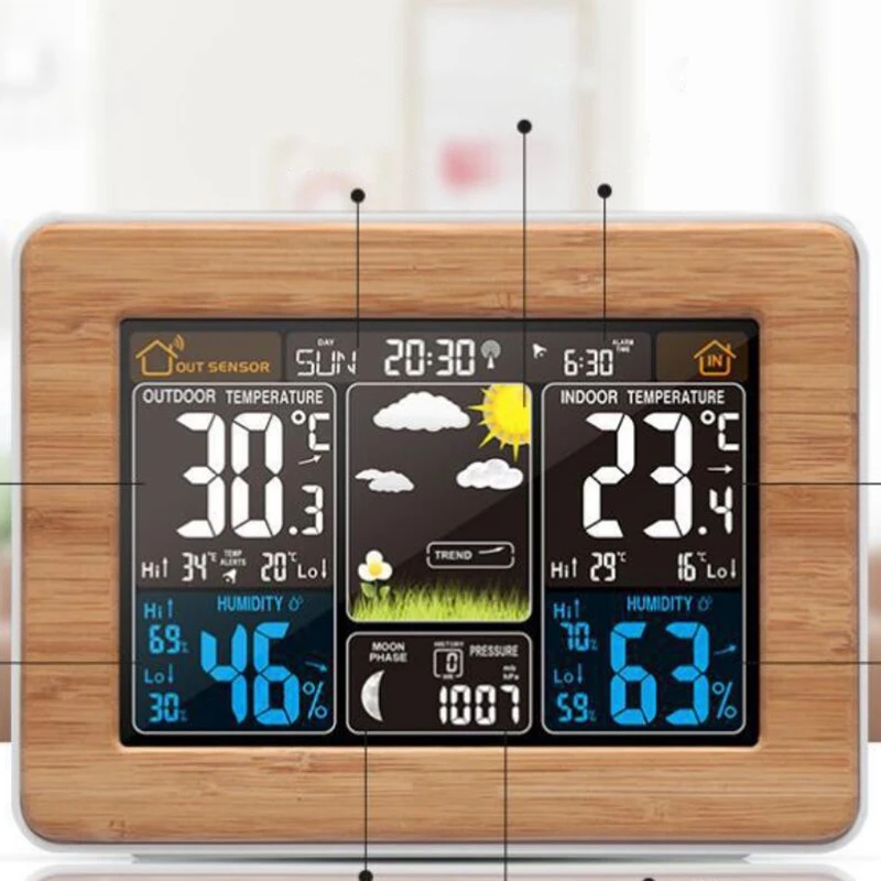 Часы с бамбуковой поверхностью многофункциональные электронные USB-интерфейсом