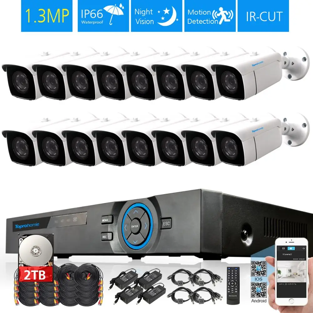 TOPROHOIME CCTV система 16ch 1080P HDMI DVR комплект 16 шт. 1.3MP 960p наружная Водонепроницаемая