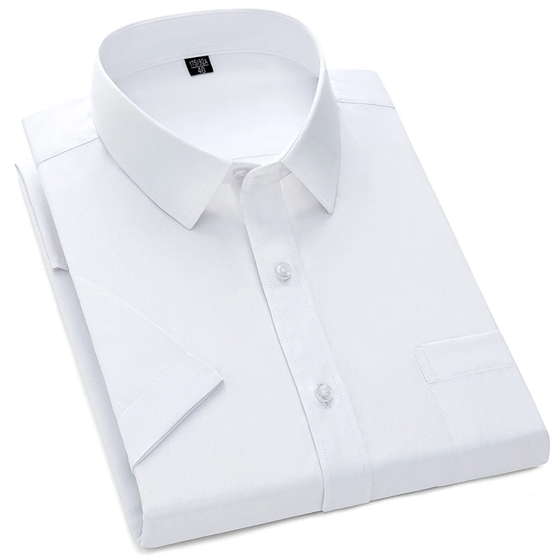 Top Quality Formal Dress Shirts Short Sleeve White Slim Fit Men Business Office Social Wearing