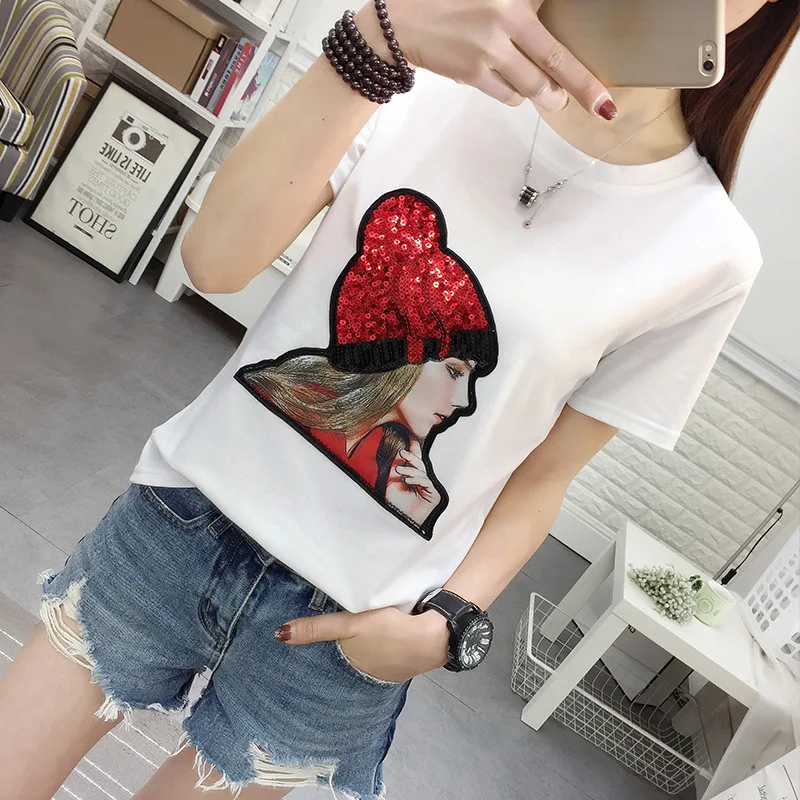 Летняя футболка с вышитыми буквами Футболка принтом Повседневная тонкая в стиле